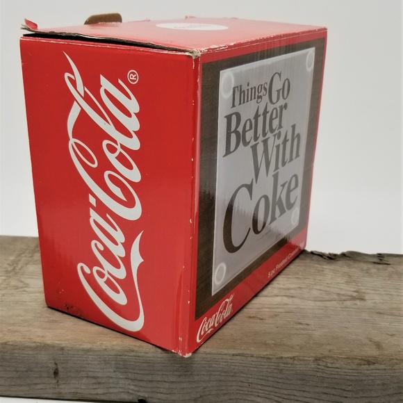 Coke Cola Glass Coaster set  with holder - Picture 8 of 8